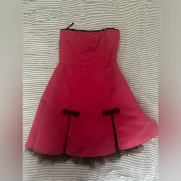 Vintage Jessica McClintock for Gunne Sax Hot Pink Strapless Dress - Size 7 - Picture 2 of 10